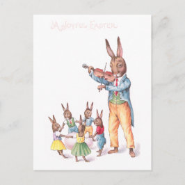 Cartão Postal De Festividades Rabbit tocando placa de Páscoa violino de vinheta