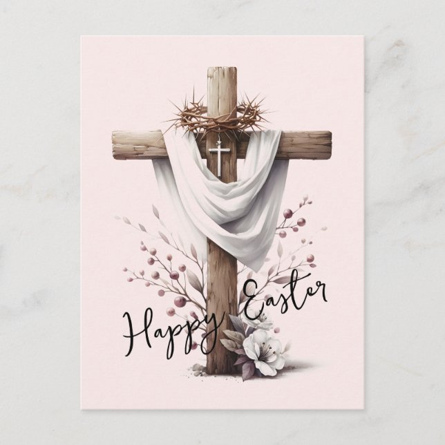 Cartão Postal De Festividades Radiant Easter Cross with Floral Accents (Frente)