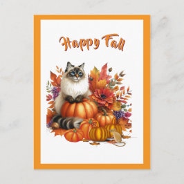Cartão Postal De Festividades Ragdolos Cat e Pumpkins Feliz Queda