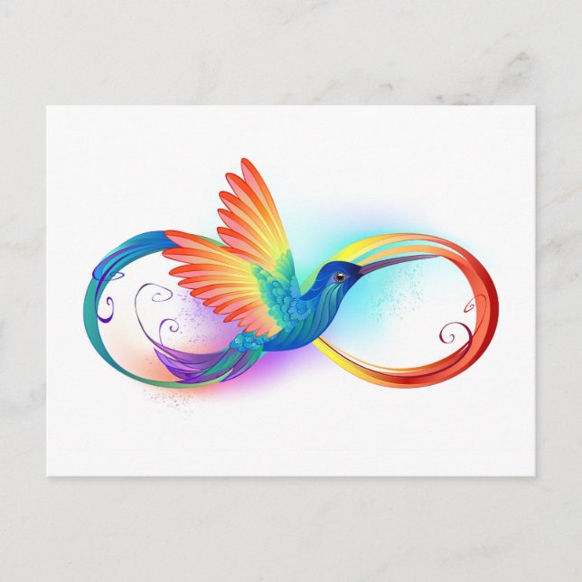 Cartão Postal De Festividades Rainbow Hummingbird with Infinity symbol (Frente)