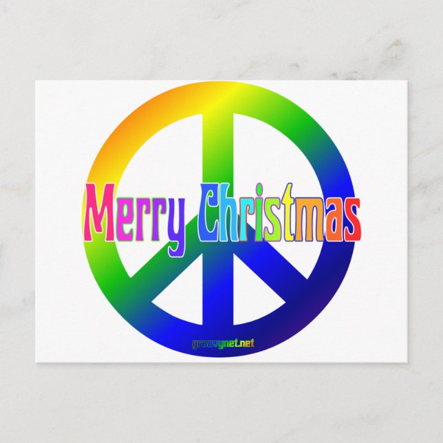 Cartão Postal De Festividades Rainbow Peace Sign com Feliz Natal! (Frente)