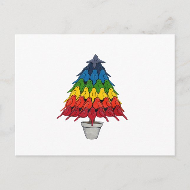 Cartão Postal De Festividades Rainbow Robins Christmas Tree (Frente)