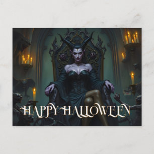 Cartão Postal De Festividades Rainha Demônio Trono à Luz de Velas