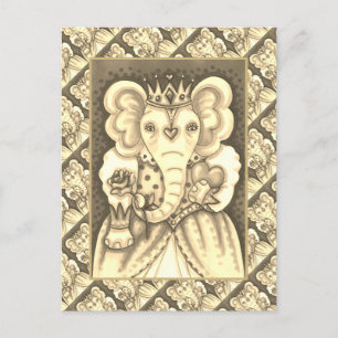 CARTÃO POSTAL DE FESTIVIDADES RAINHA ELEFANTE DE CORAÇÕES E NAMORADOS ROYAIS ROS