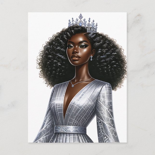 Cartão Postal De Festividades Rainha Negra melanina Bela Americana Sista (Frente)