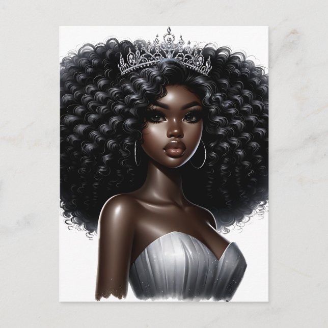 Cartão Postal De Festividades Rainha Negra melanina Bela Americana Sista (Frente)