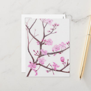 Cartão Postal De Festividades Ramo de árvore florescendo com flores rosa no prim