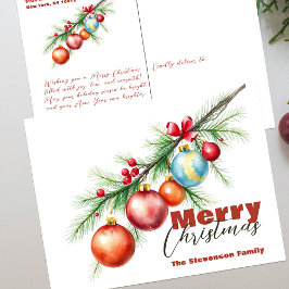 Cartão Postal De Festividades Ramo de Pinheiro Elegante com Decorações de Natal