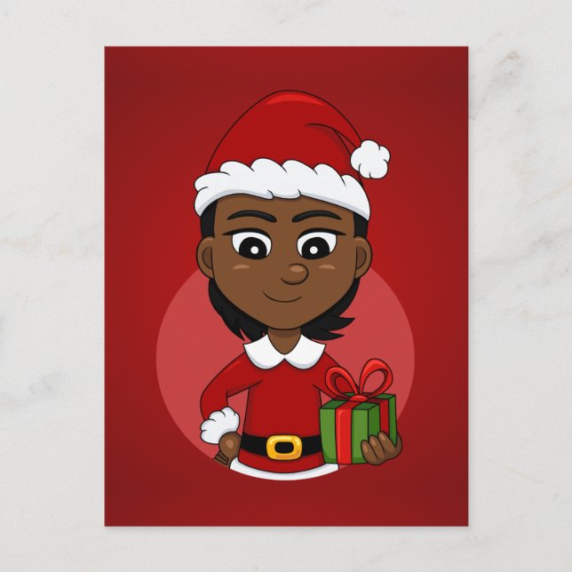 Cartão Postal De Festividades Rapariga de Natal afro-americana com cabelo curto (Frente)
