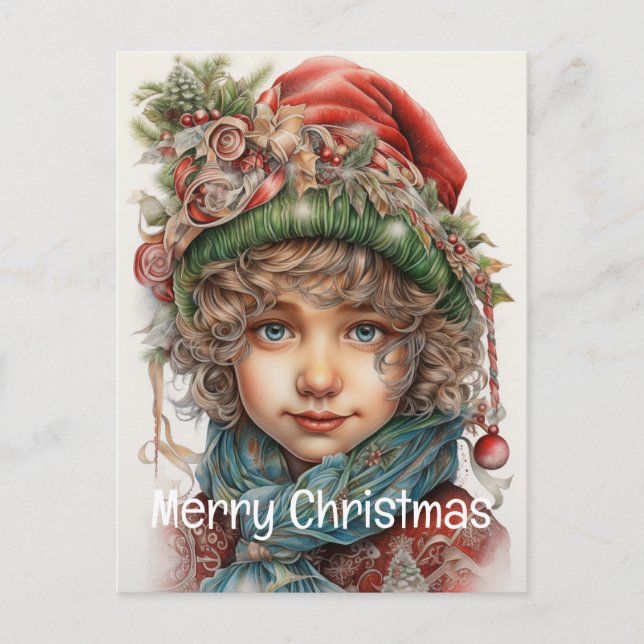 Cartão Postal De Festividades Rapariga de Natal Personalizada 20 de 25 (Frente)