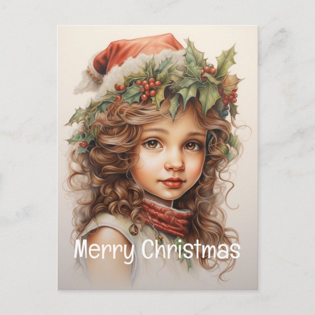 Cartão Postal De Festividades Rapariga de Natal Personalizada 24 de 25 (Frente)