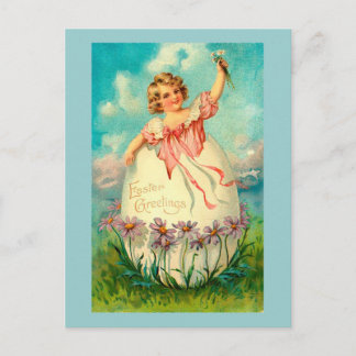 Cartão Postal De Festividades Rapariga Na Páscoa De Ovos