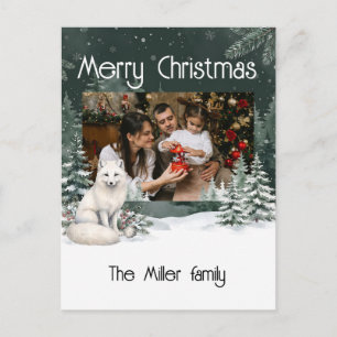 Cartão Postal De Festividades Raposa Ártica Floresta de Inverno Natal Personaliz
