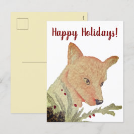 Cartão Postal De Festividades Raposa de Natal da Floresta Artística