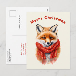 Cartão Postal De Festividades Raposa Fofa com uma Imagem de Outono de Cachecol V