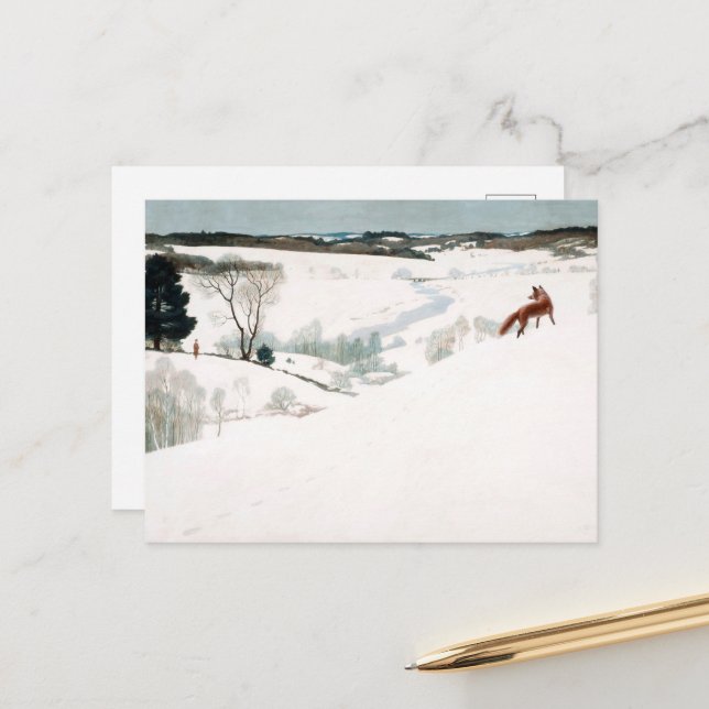 Cartão Postal De Festividades Raposa na Neve por Newell Convers Wyeth (Frente/Verso In Situ)