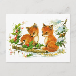 Cartão Postal De Festividades Raposas bonitos do natal vintage