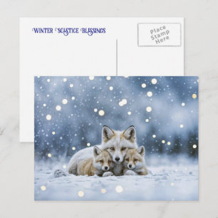 Cartão Postal De Festividades Raposas Yule no Solstício de Inverno na Neve