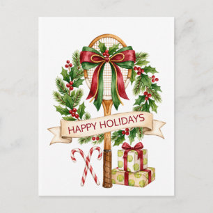 Cartão Postal De Festividades Raquete de Ténis Bola de Ténis Arco Festa de Natal