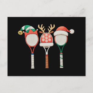Cartão Postal De Festividades Raquete de Ténis Rena Chifres Chapéu de Papai Noel