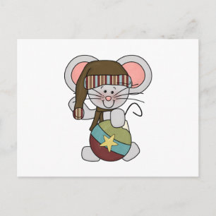 Cartão Postal De Festividades Rato de Natal com ornamento