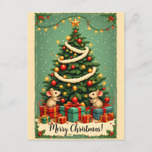 Cartão Postal De Festividades Ratos de Natal Vitoriano Presentes da Árvore