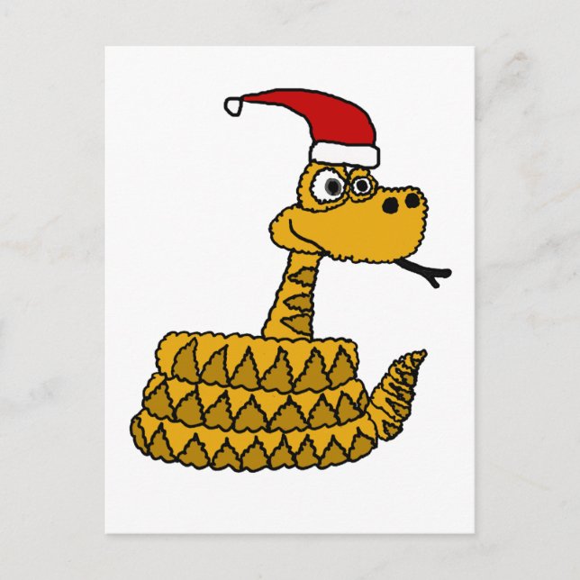 Cartão Postal De Festividades Rattlesnake engraçada na arte de Natal do Papai No (Frente)