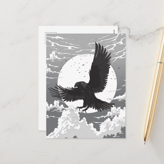 Cartão Postal De Festividades Raven E A Lua (Frente/Verso In Situ)