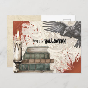 Cartão Postal De Festividades Raven   Livros   Vela de Halloween