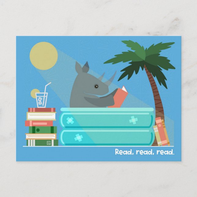 Cartão Postal De Festividades Reading Rhino in the Pool Postcards (Frente)