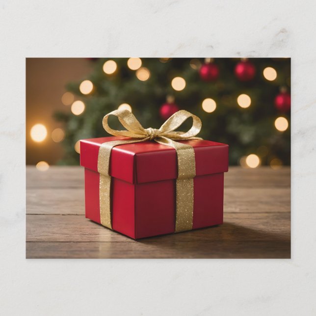 Cartão Postal De Festividades Red And Gold Christmas Gift (Frente)