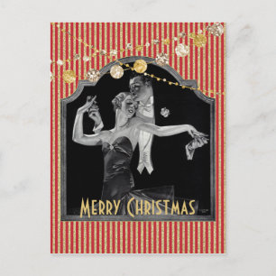 Cartão Postal De Festividades Red and Gold Christmas Thirties Dancing Deco