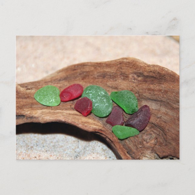 Cartão Postal De Festividades Red And Green Seaglass Christmas (Frente)