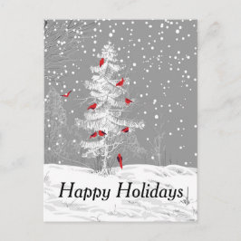 Cartão Postal De Festividades Red Birds, White Christmas, Happy Holidays, snow
