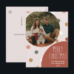 Cartão Postal De Festividades Red Boho Polka Dot Christmas Vertical Single Photo<br><div class="desc">This red boho polka dot Christmas vertical single photo holiday postcard is perfect for your modern bohemian country farmhouse-inspired holiday greeting. The classic rustic yet delicate hand-drawn font gives it an earthy vintage look while keeping it cute and simple. The polka dots come in earth tones of red, sage green,...</div>