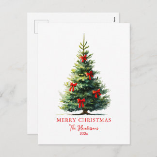 Cartão Postal De Festividades Red Bows Ribbons Merry Tree