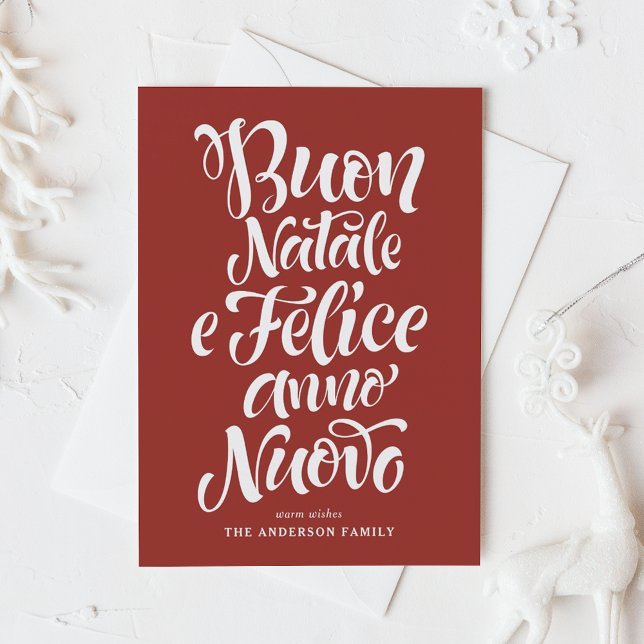 Cartão Postal De Festividades Red Buon Natale e Felice Anno Nuovo Script (Criador carregado)