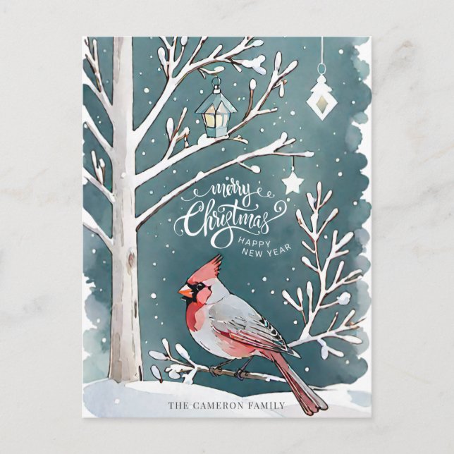 Cartão Postal De Festividades Red Cardinal Snowy Winter Landscape Natal (Frente)