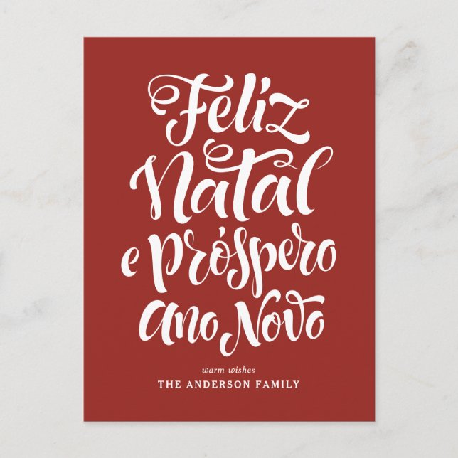 Cartão Postal De Festividades Red Feliz Natal e Próspero Ano Novo Script (Frente)