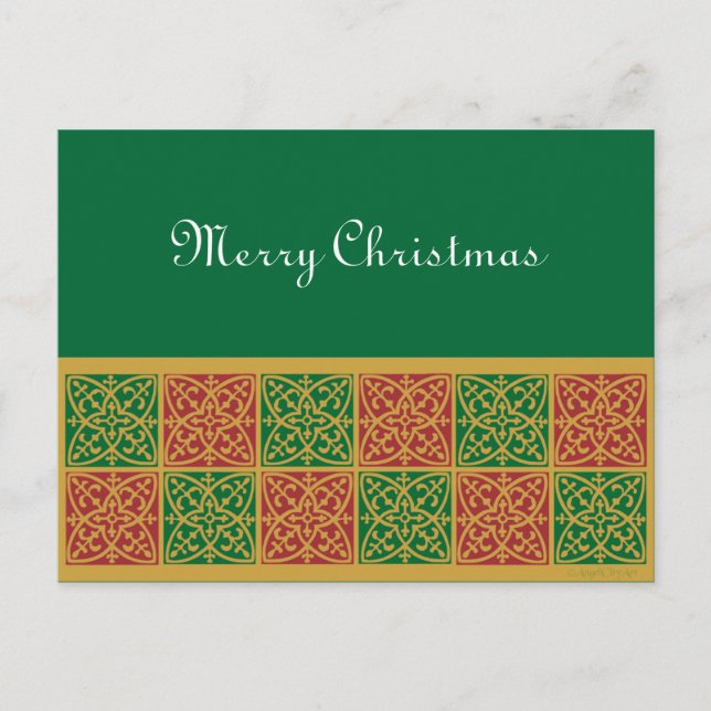 Cartão Postal De Festividades Red Green Fleur de Lis Tile Art Postcard (Frente)