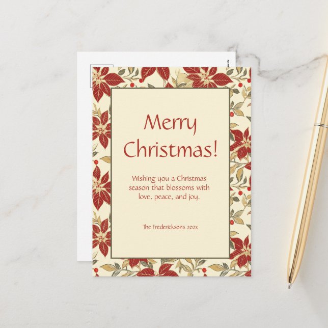 Cartão Postal De Festividades Red Green Poinsettias Christmas (Frente/Verso In Situ)