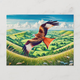 Cartão Postal De Festividades Red Kite Voando sobre a paisagem