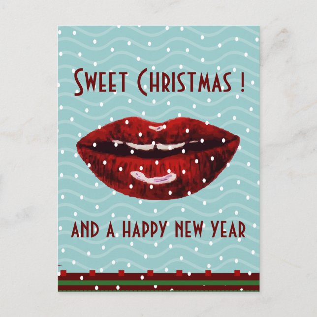 Cartão Postal De Festividades red lips  green xmas greetings (Frente)
