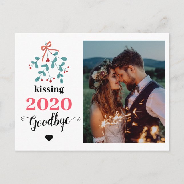 Cartão Postal De Festividades Red Mistletoe Kiss Goodbye para 2020 Do-over Funny (Frente)