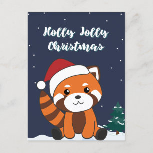 Cartão Postal De Festividades Red Panda Christmas Snow Animais de inverno Pandas