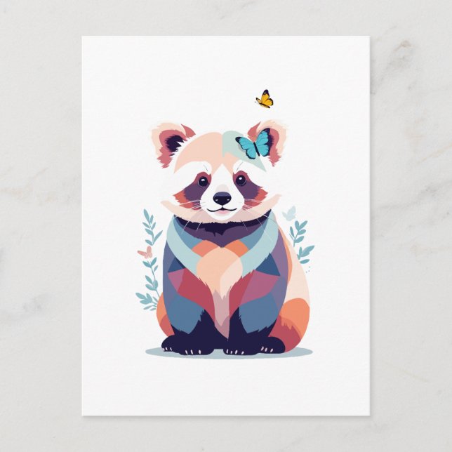 Cartão Postal De Festividades Red Panda Vetor Pintura Adorável Brincadeira Anima (Frente)