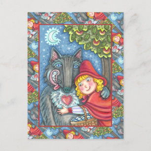 CARTÃO POSTAL DE FESTIVIDADES RED RIDING HOOD, WOLVES NEED HUGS TOO VALENTINE