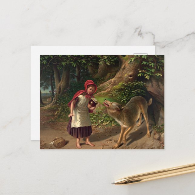 Cartão Postal De Festividades Red Ridinghood and wolf by William Beard (Frente/Verso In Situ)
