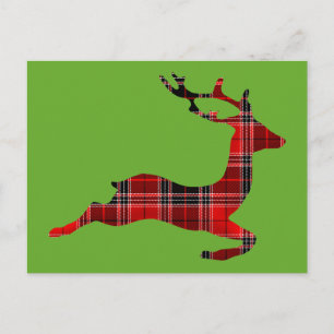 Cartão Postal De Festividades Red Tartan rendeer - Natal escocês