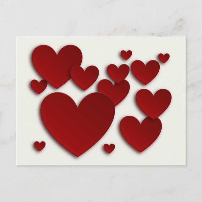 Cartão Postal De Festividades Red Three Dimensional Hearts -Valentine's Day Card (Frente)